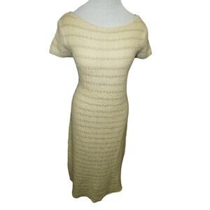 ZARA Knit Midi Dress – Size Small – Cream Textured Short Sleeve Sweater Dress